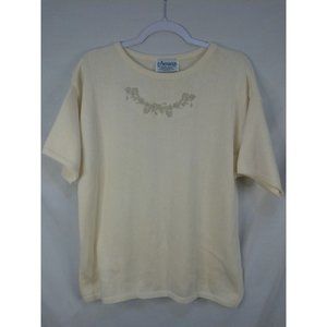 Vintage Amana Woolen Mill L Ivory Embroidered SS Sweater